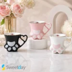 فنجان پنجه گربه ای چینی با دسته قلبی